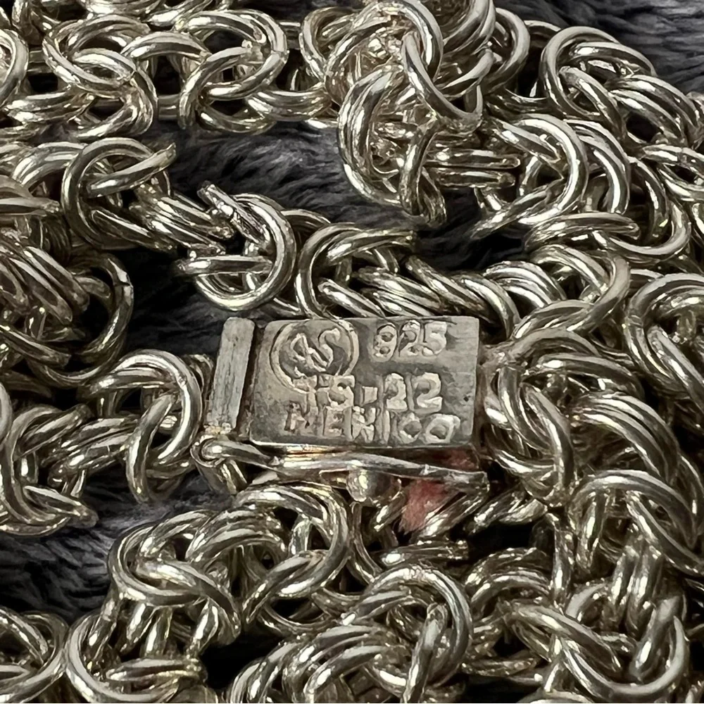 Sterling Silver Taxco Mexico Heavy Byzantine Chain Necklace 24”